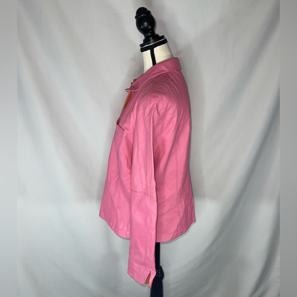 Worth Bubblegum Pink Leather Blazer Jacket Size 14 Butter Soft Quiet Luxury 90s - Picture 3 of 16